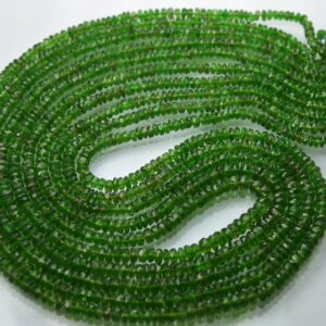 16 Inch Strand, Natural Chrome Diopside Faceted Rondelles. Size 3-4mm