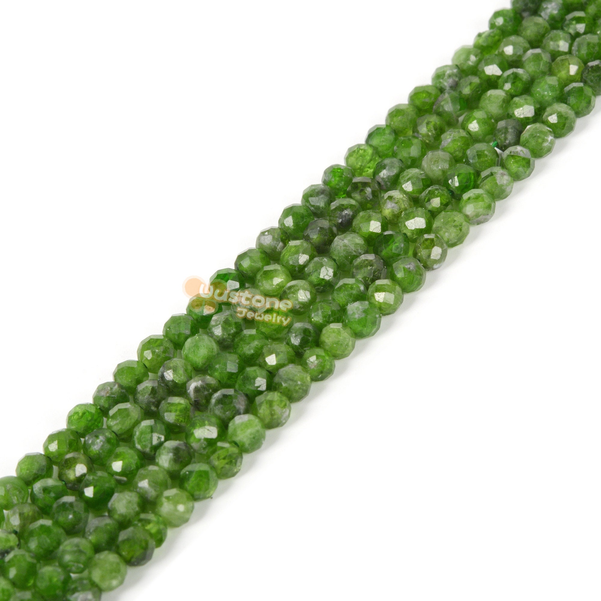 3mm To 4mm Green Diopside Faceted Round Loose Beads Strand 15.5-16" Diy Jewelry Making