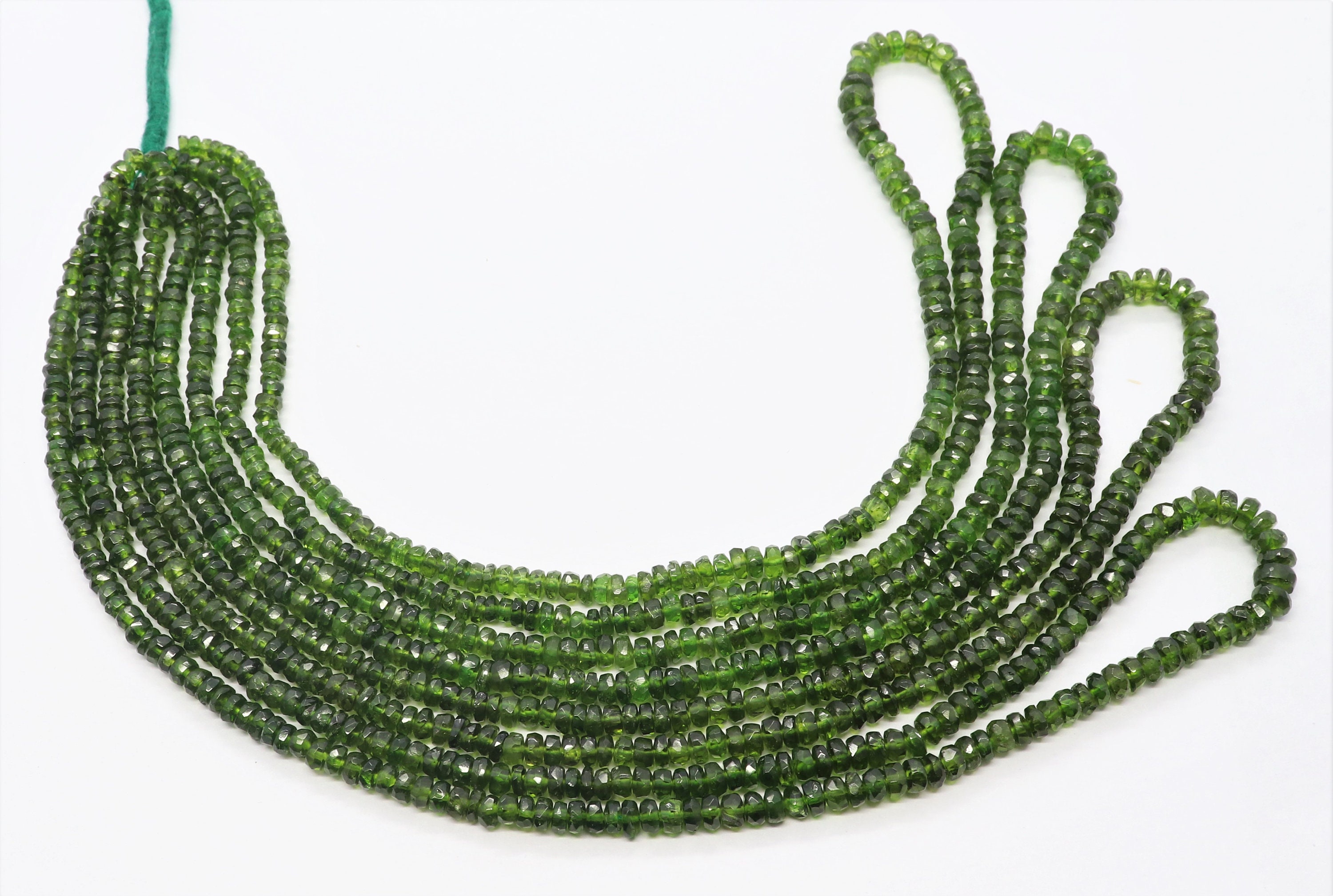 Aaa Amazing Natural Chrome Diopside Faceted Rondelle Bead, 3.5-4.5 Mm Chromediopside Gemstone Beads, 17" Faceted Green Diopside Beads Strand