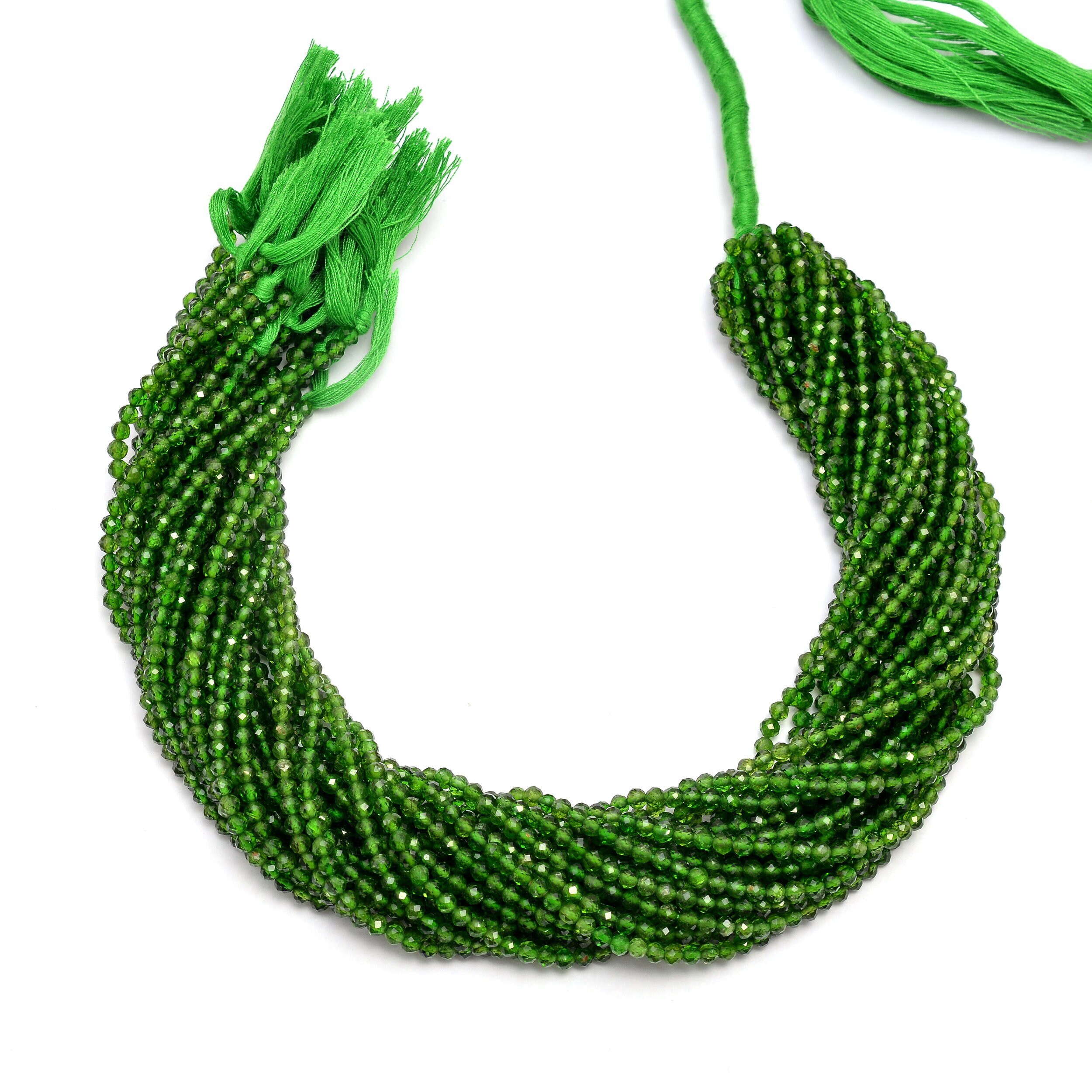 Aaa+ Chrome Diopside Gemstone 3mm-4mm Faceted Round Beads | Natural Chrome Diopside Semi Precious Gemstone Loose Beads | 13inch Strand