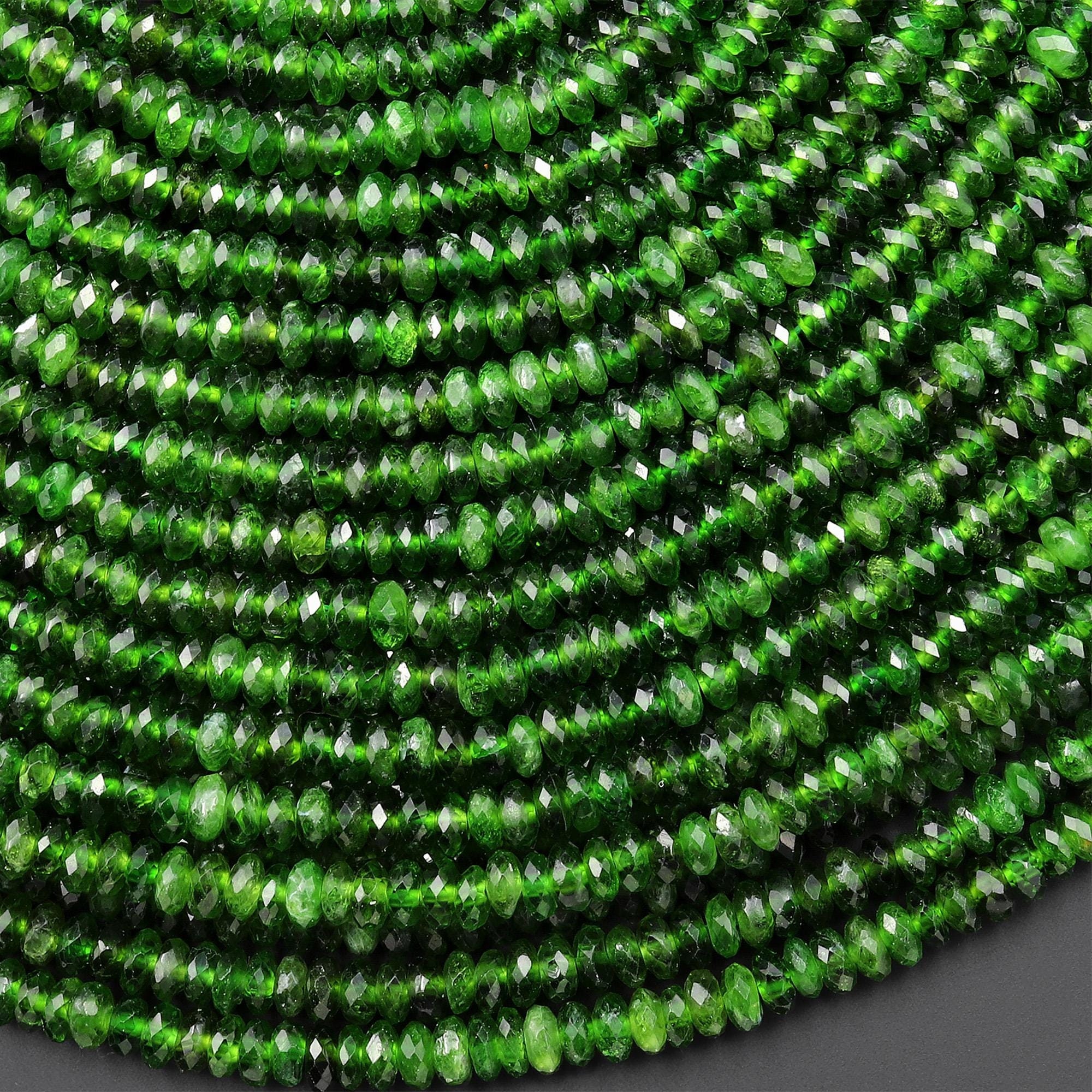 Aaa Genuine Natural Green Chrome Diopside Beads Faceted 3mm 4mm Thin Rondelle Gemstone 15.5" Strand