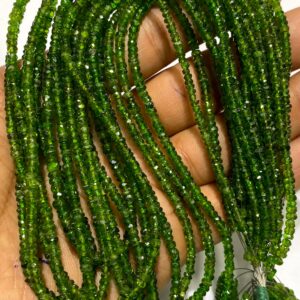 Aaa+ Green Chrome Diopside 5 Strands Wholesale Lot Natural Chrome Diopside Faceted Rondelle Beads 3-4mm Chrome Diopside Gemstone Beads Rare