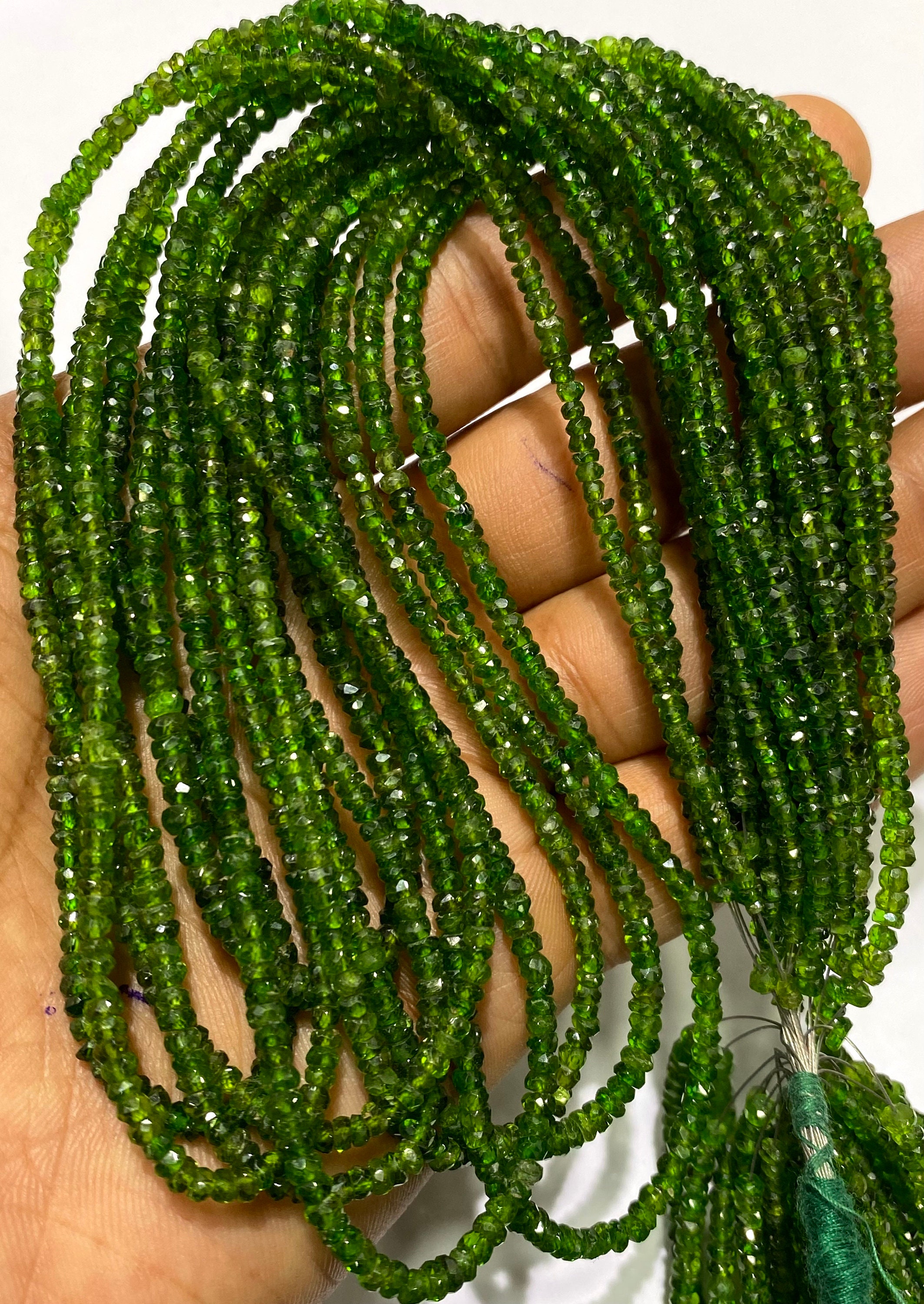 Aaa+ Green Chrome Diopside 5 Strands Wholesale Lot Natural Chrome Diopside Faceted Rondelle Beads 3-4mm Chrome Diopside Gemstone Beads Rare
