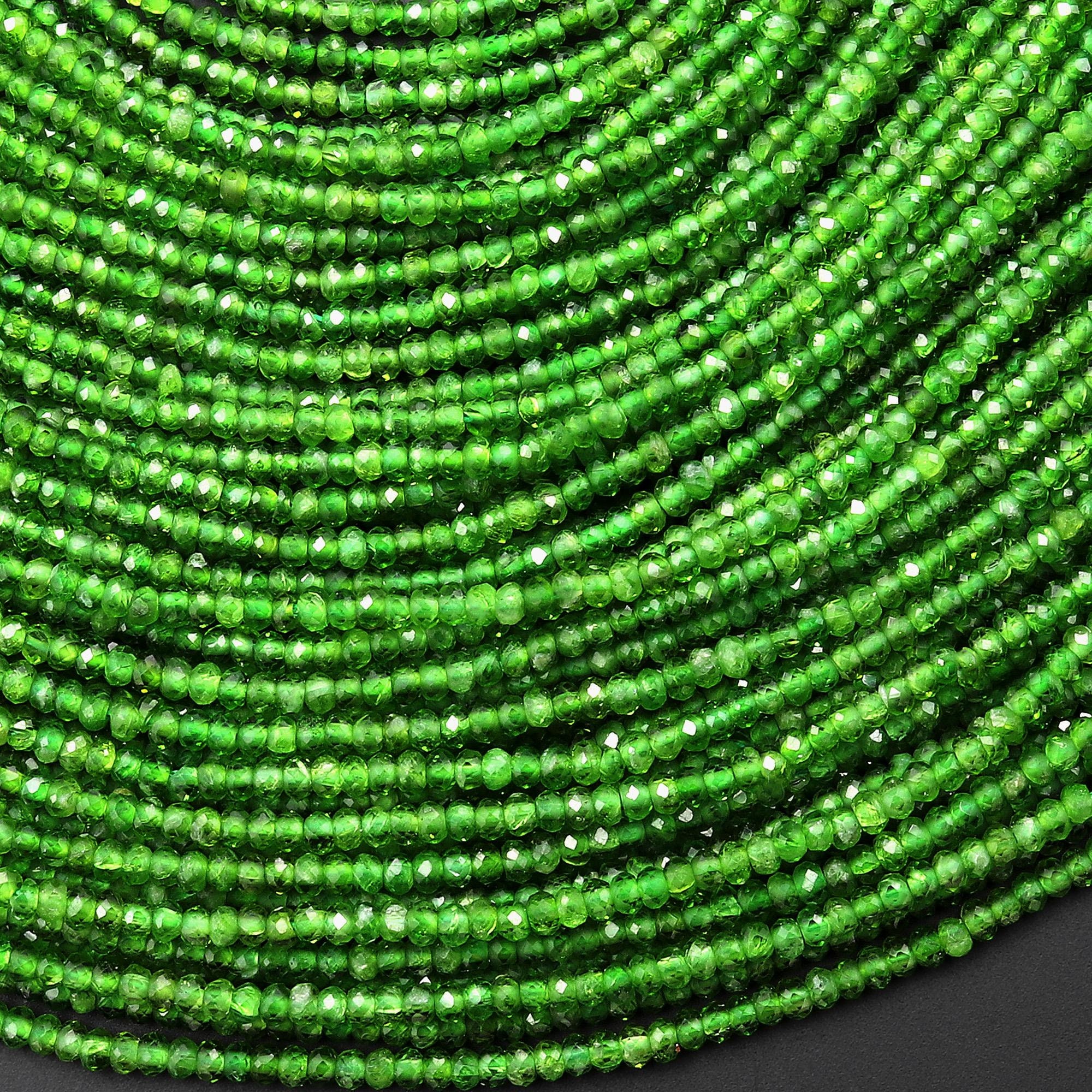 Aaa Micro 2x1mm Genuine Natural Green Chrome Diopside Faceted Rondelle Beads Gemstone 15.5" Strand
