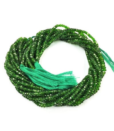 Beautiful Chrome Diopside Faceted Rondelle Beads 4mm Chrome Diopside Natural Gemstone Beads 18" Long Chrome Diopside String Superb Quality