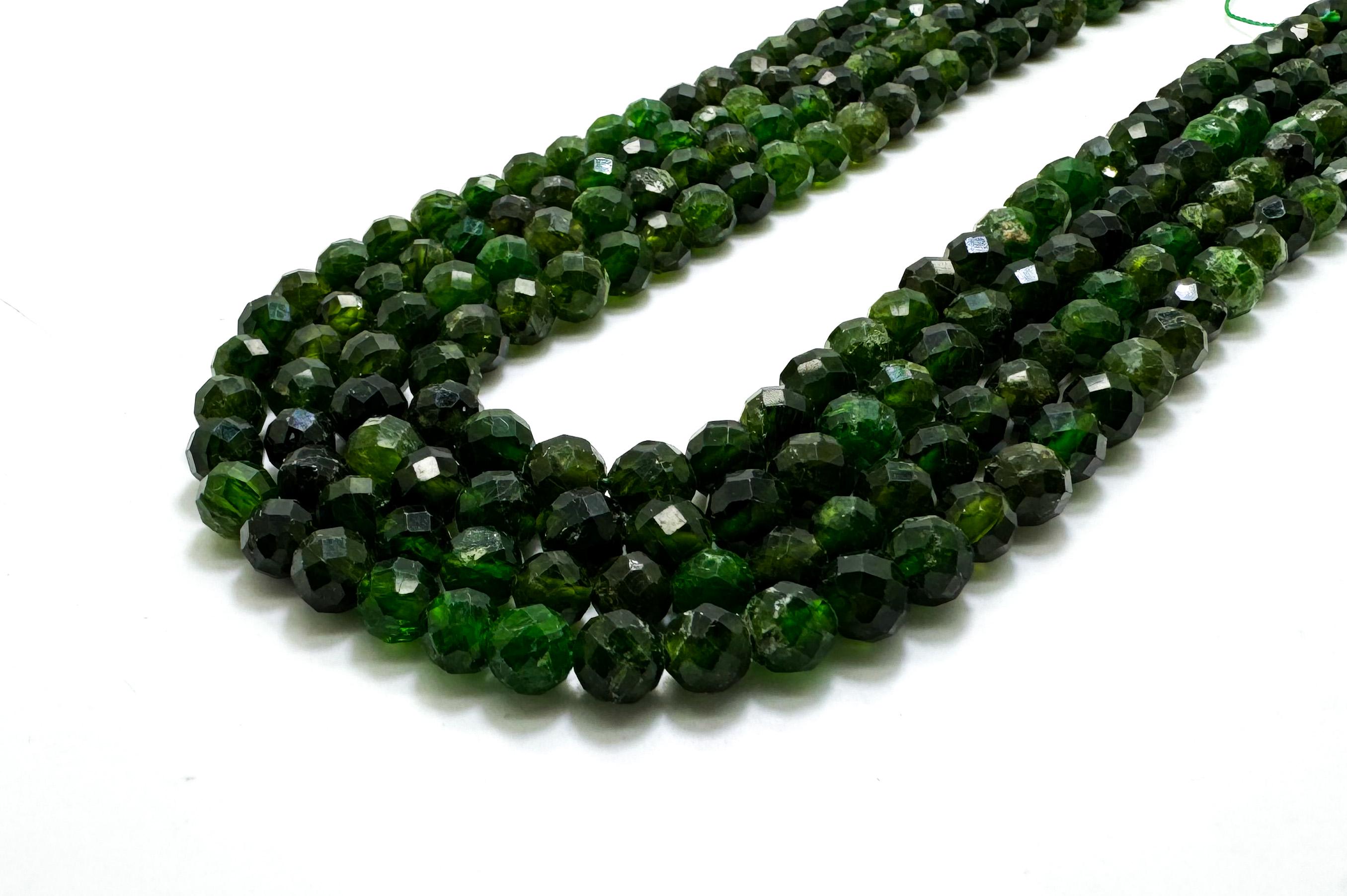 Natural Green Faceted Chrome Diopside Beads: Deep Green Gemstone Jewelry Supplies - Rnf78