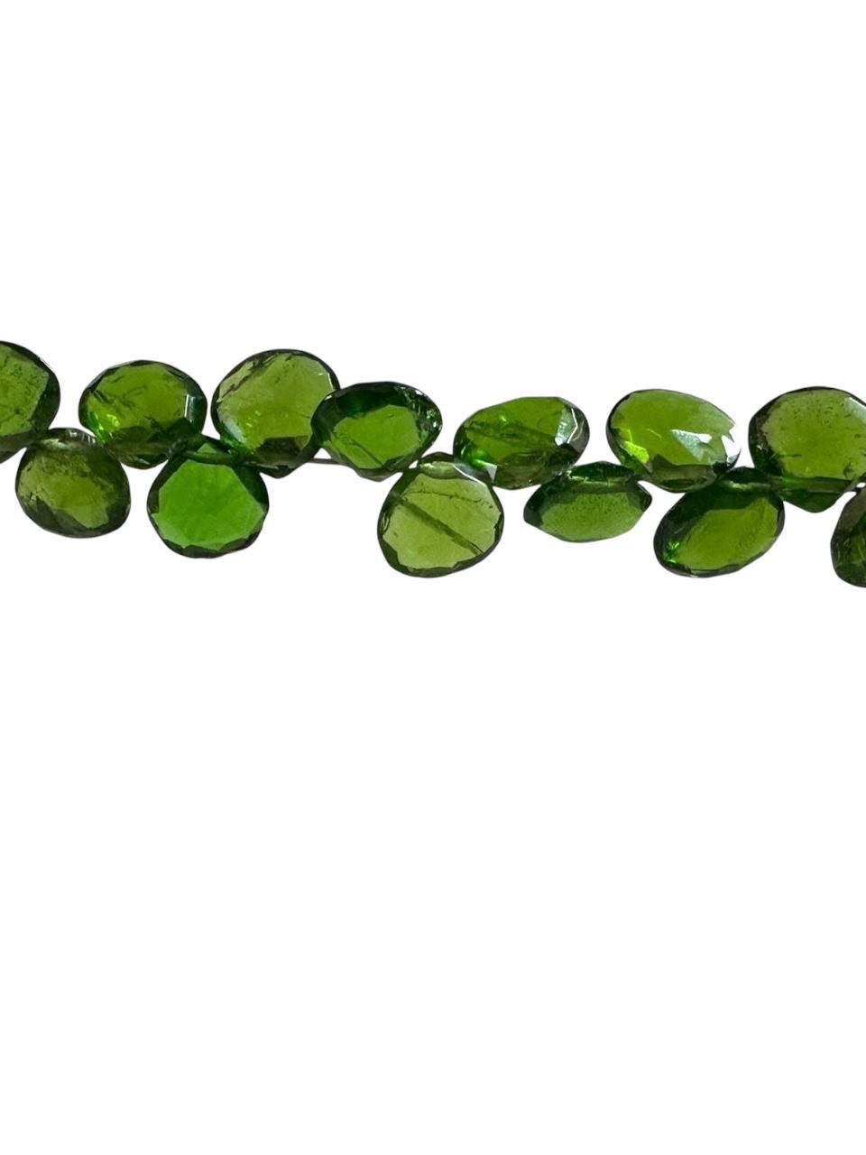 Faceted Chrome Diopside Beads: Green Heart Shape, 4-inch Strand (6 To 7mm) 26pc Approx
