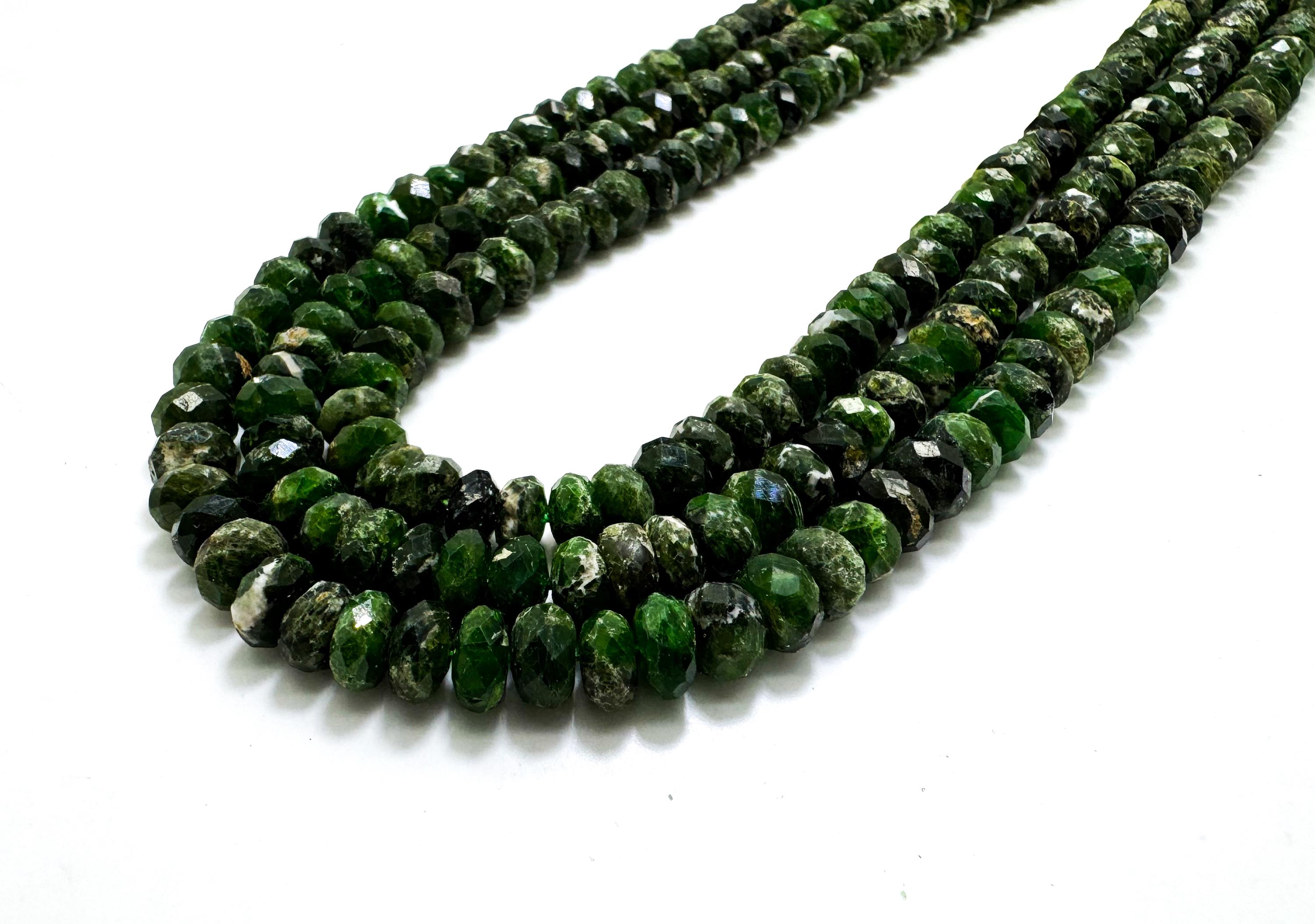 Natural Green Chrome Diopside Faceted Rondelle Beads: Deep Green Gemstone, 5-8mm - Rdf61b