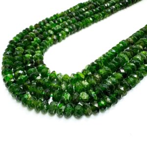 Natural Green Faceted Chrome Diopside Rondelle Beads: Deep Green Gemstone, 5mm 6mm - Rdf61a