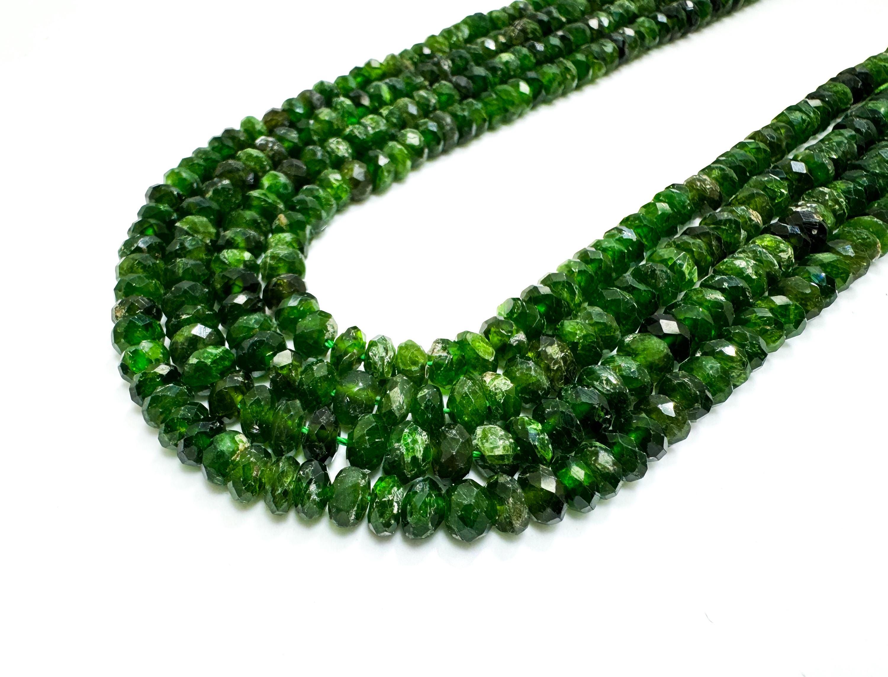 Natural Green Faceted Chrome Diopside Rondelle Beads: Deep Green Gemstone, 5mm 6mm - Rdf61a