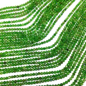 Chrome Diopside Round Beads Micro Faceted 2 mm AA, Green Chrome Diopside Tiny Beads Gemstone Small Green Semi Precious 13" Strand