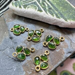 Chrome Diopside Russian Diopside Green Gold plated faceted focal charm or pendant - Natural Gemstone Green Gem Drop 18mm