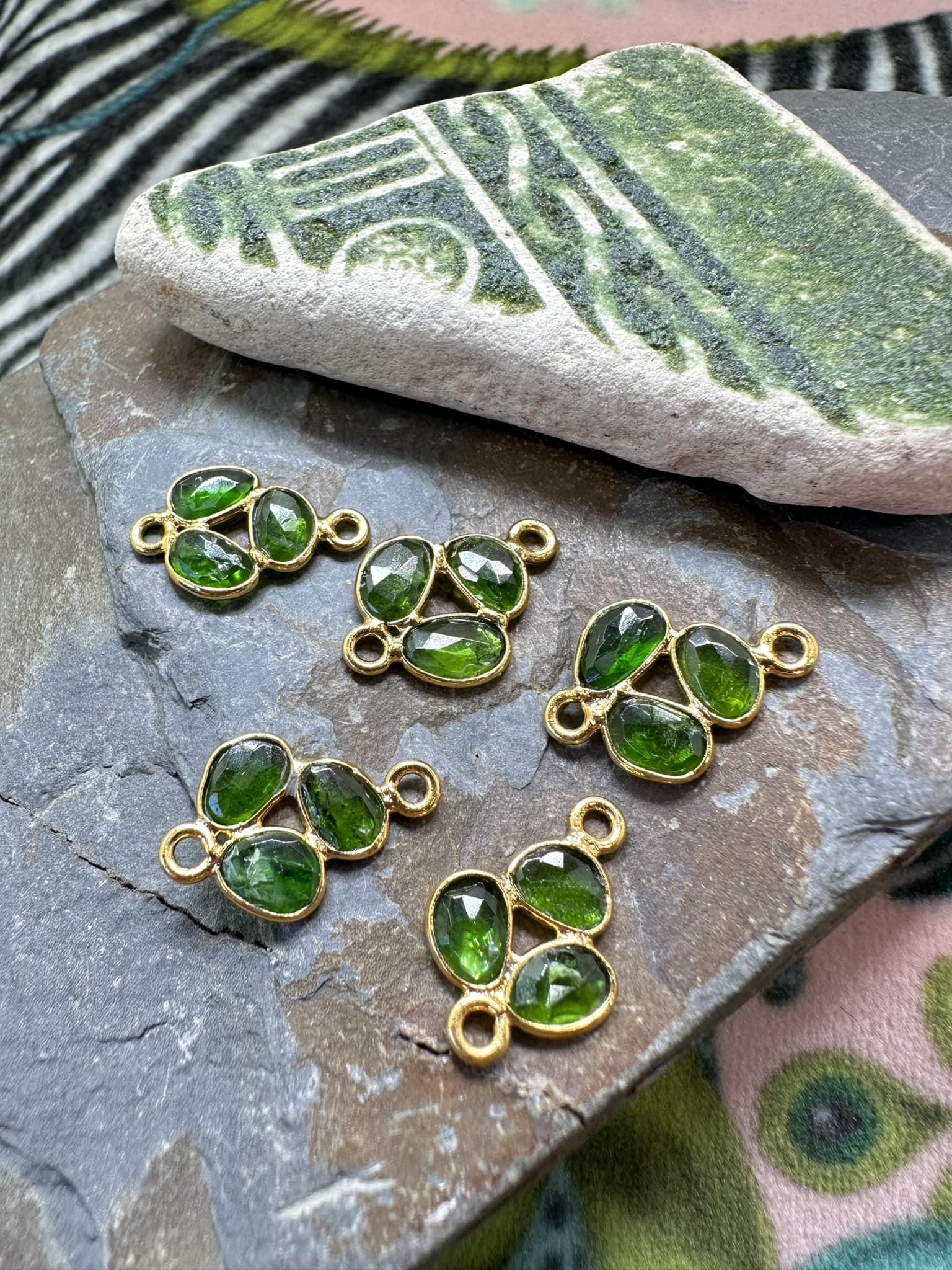 Chrome Diopside Russian Diopside Green Gold Plated Faceted Focal Charm Or Pendant - Natural Gemstone Green Gem Drop 18mm