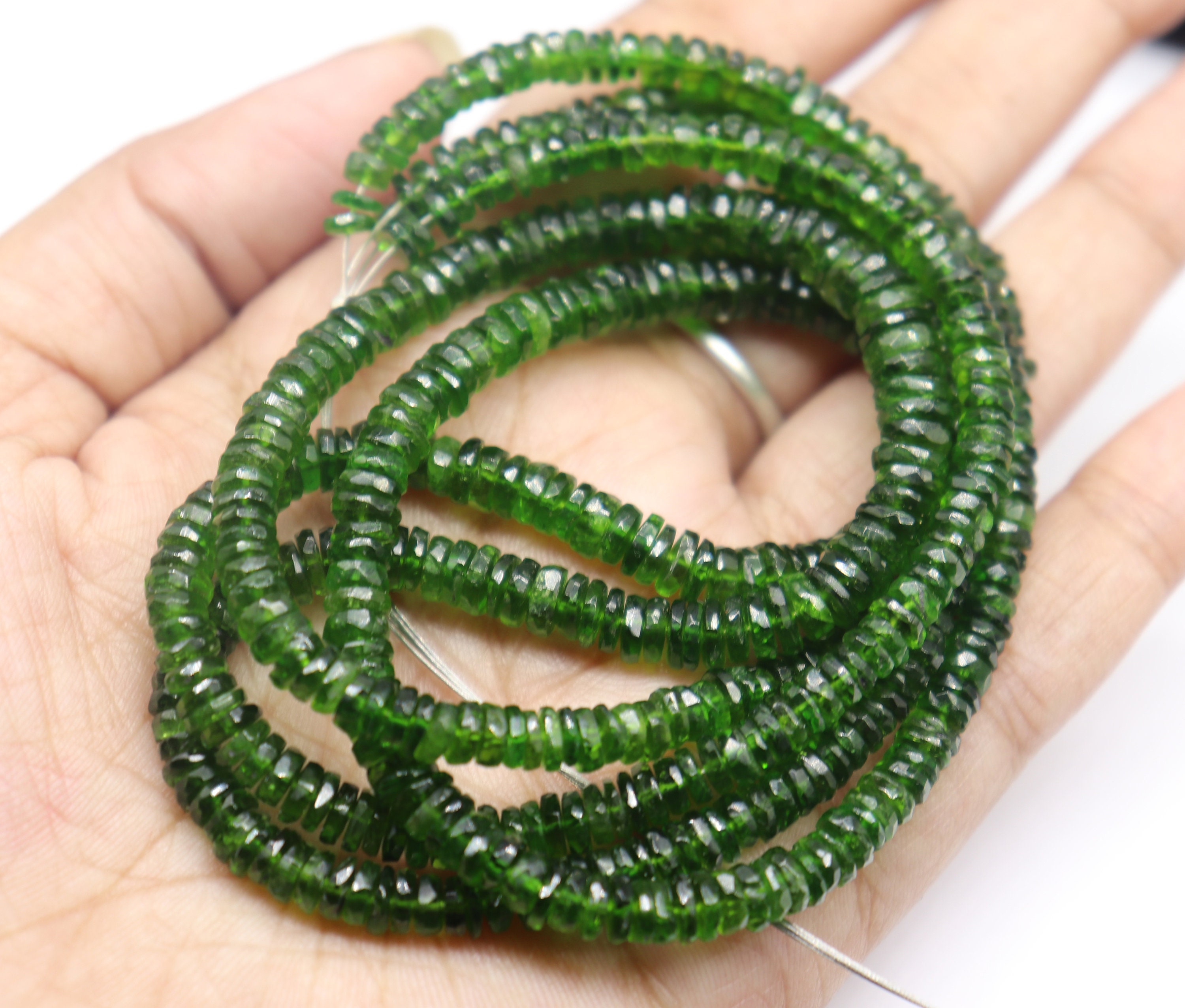 Chrome Diopside Tyre, Natural Chrome Diopside Faceted Heishityre Shape Beads, Natural Green Chrome Diopside Beads, Siberian Chrome Diopside