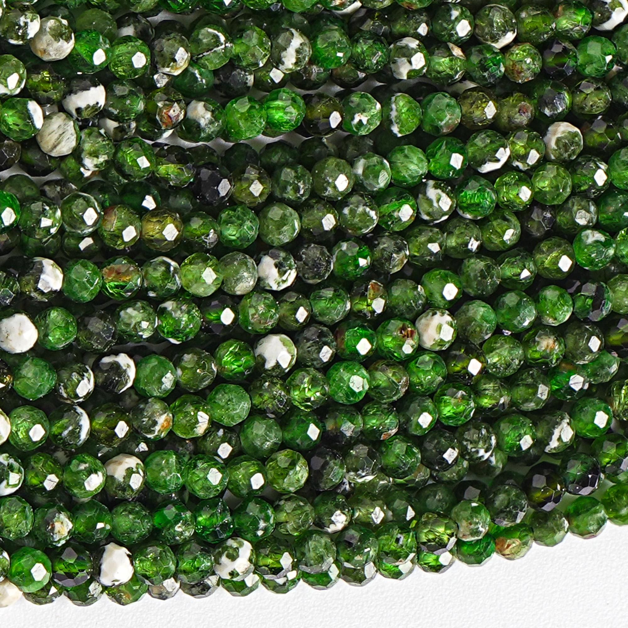 Genuine Natural Green Russia Chrome Diopside Gemstone Beads 2-3mm Snow Cover Faceted Round Loose Beads (117515) Genuine Natural Green Russia Chrome Diopside Gemstone Beads 2-3mm Snow Cover Faceted Round Loose Beads (117515)