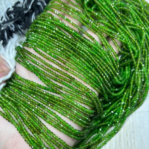 Natural Chrome Diopside Micro Faceted Rondelles Briolettes Beads, Size 3mm
