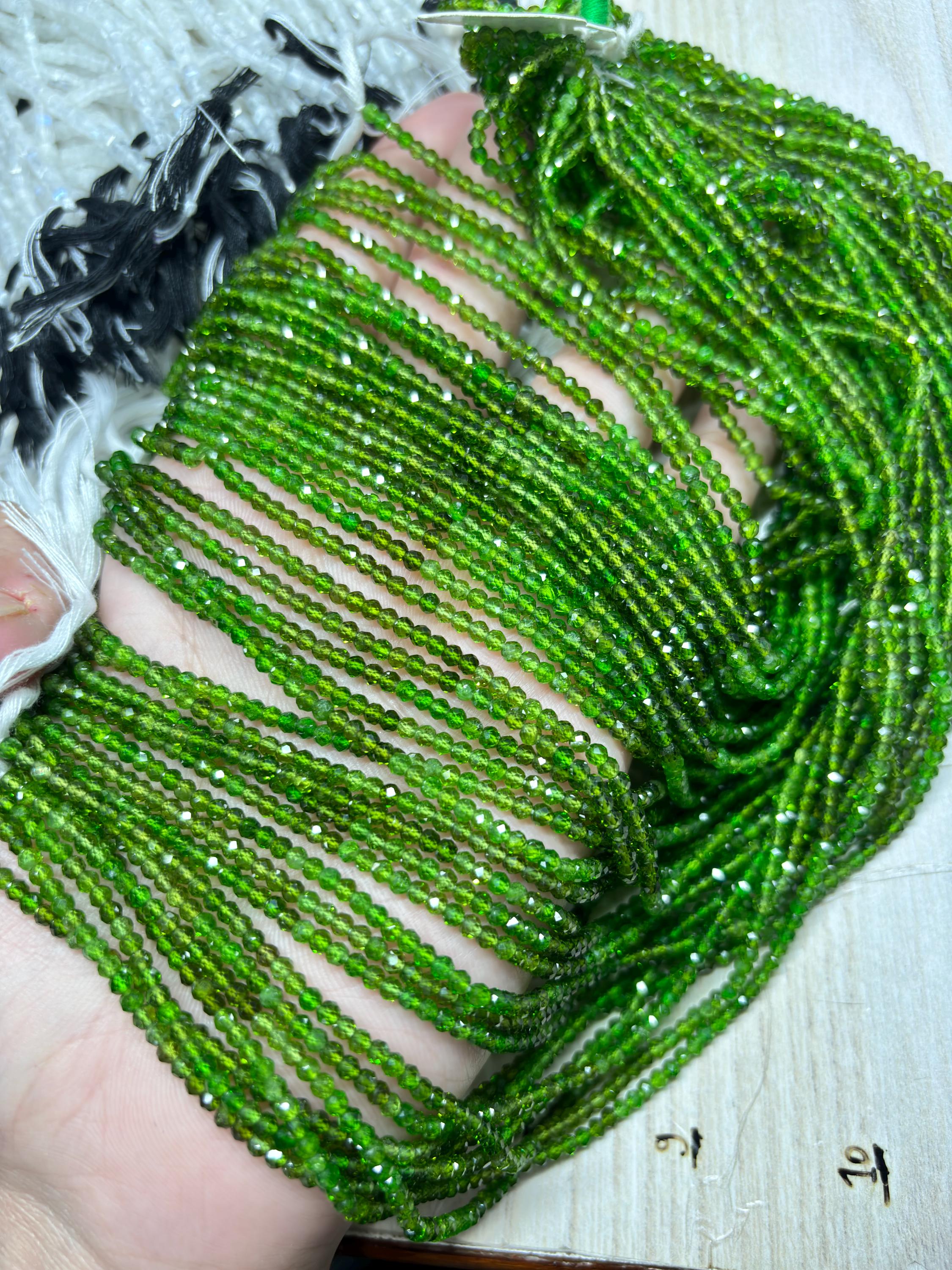 Natural Chrome Diopside Micro Faceted Rondelles Briolettes Beads, Size 3mm