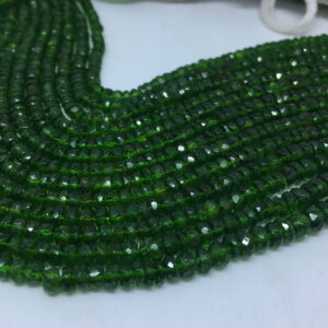 Natural Chrome Diopside Faceted Rondelle Shape Gemstone Beads, 3-5 mm Green Color Diopside, 15 Inches Strand Charm Beads