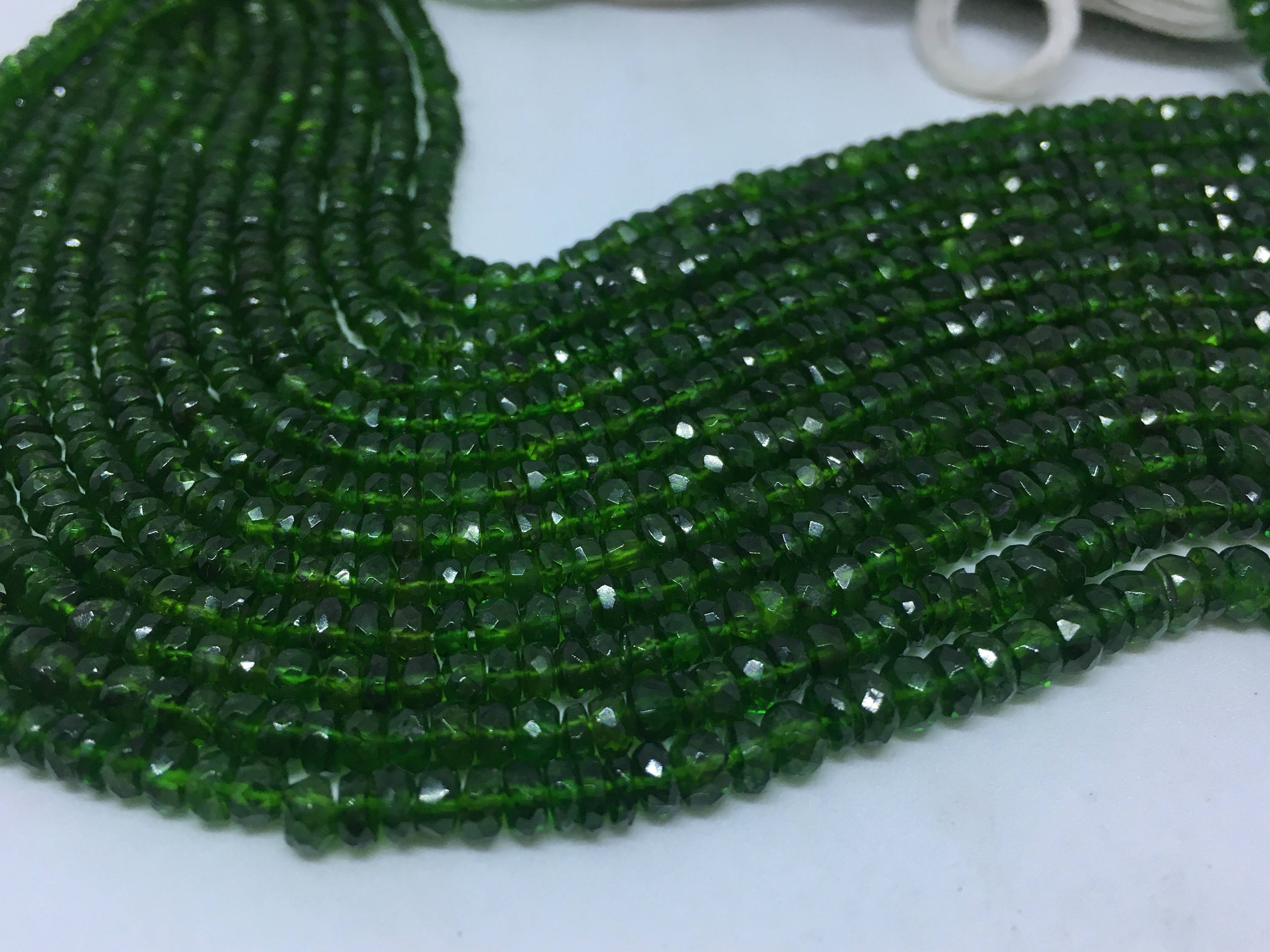 Natural Chrome Diopside Faceted Rondelle Shape Gemstone Beads, 3-5 Mm Green Color Diopside, 15 Inches Strand Charm Beads