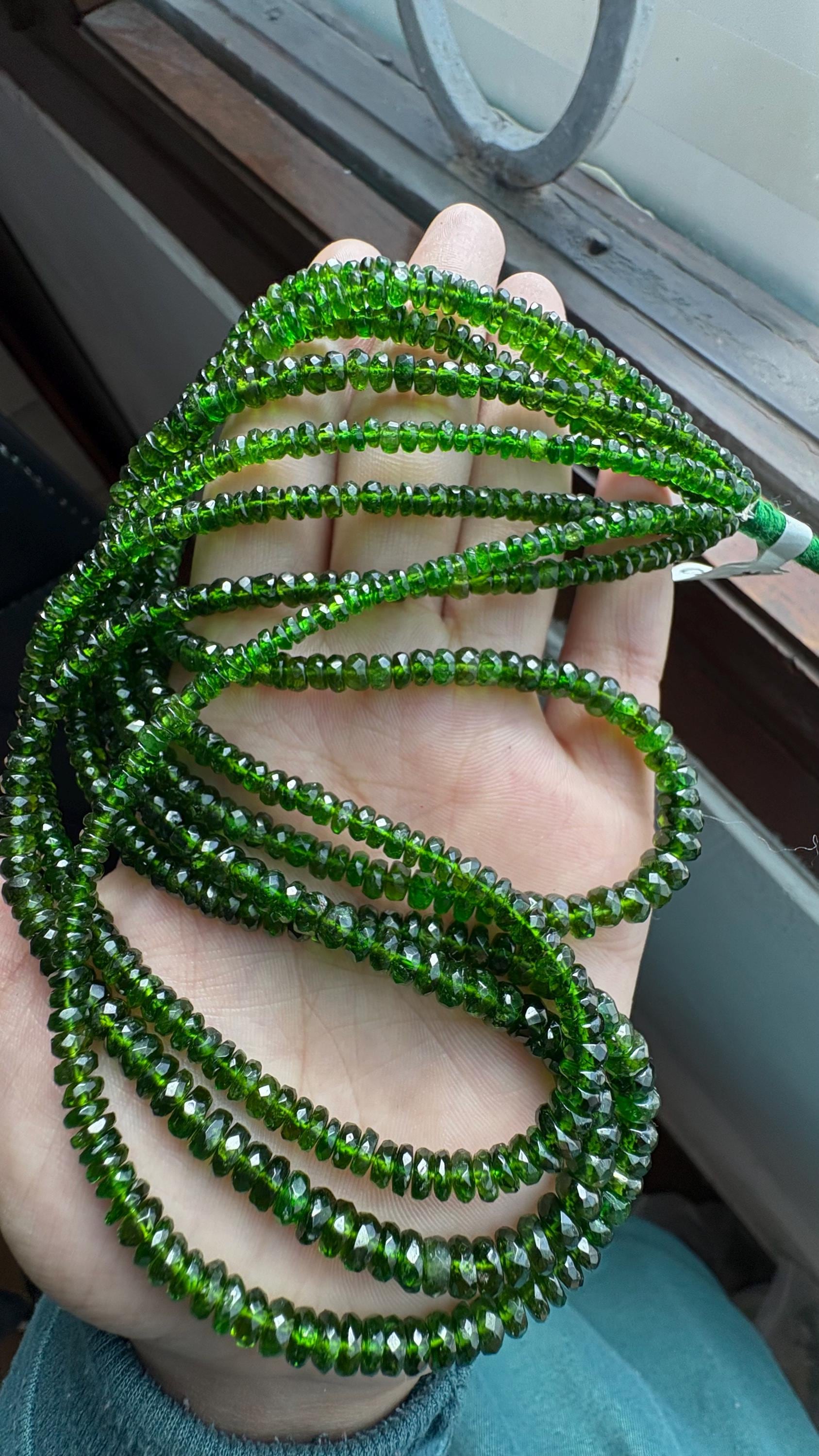 Natural Chrome Diopside Faceted Rondelle Beads - 8 Inch Strand (3-4.5mm)