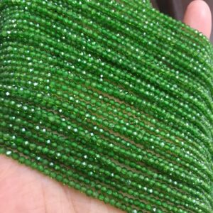 Natural Green Chrome Diopside Micro Faceted Round Gemstone Beads, Size- 2.2 mm Mini Tiny Stone, 13 Inch Strand Healing Health Stone Beads