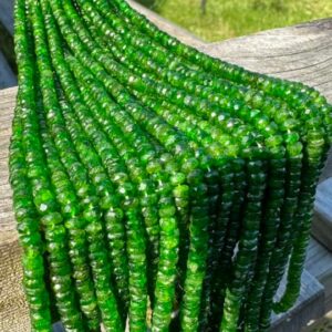 Natural green  Chrome Russian Diopside faceted rustic Rondelle spacer  Beads / High Power Super Healing Gemstone beads 3-5mm approx Handcut