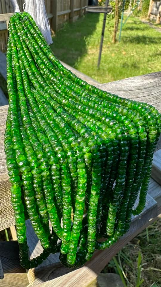 Natural Green Chrome Russian Diopside Faceted Rustic Rondelle Spacer Beads / High Power Super Healing Gemstone Beads 3-5mm Approx Handcut