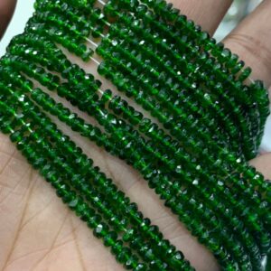 Natural Green Chrome Diopside | Faceted Rondelle 3-5mm | Wholesale Gemstone Beads | 7.5 Inch Strand | Loose Strand Beads For Sale