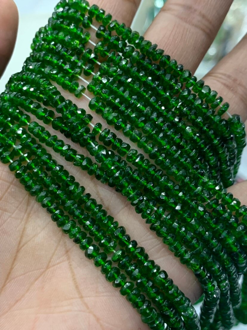 Natural Green Chrome Diopside | Faceted Rondelle 3-5mm | Wholesale Gemstone Beads | 7.5 Inch Strand | Loose Strand Beads For Sale Natural Green Chrome Diopside | Faceted Rondelle 3-5mm | Wholesale Gemstone Beads | 7.5 Inch Strand | Loose Strand Beads For Sale