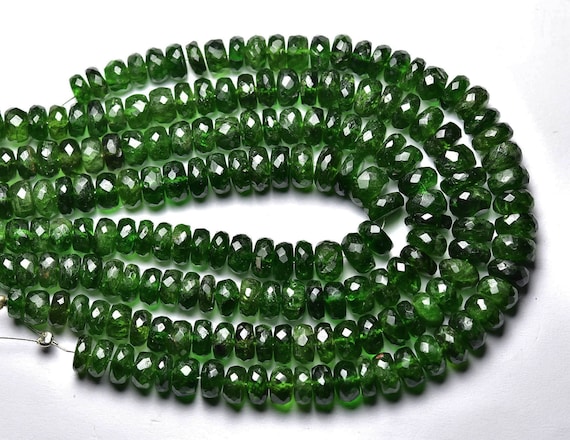 Rare Big Chrome Diopside Rondelle Bead - 7.5 Inches Natural Most Beautiful Chrome Diopside Faceted Rondelles - Size Is 5.5-7.5 Mm #2163