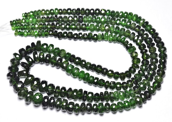 Rare Big Chrome Diopside Rondelle Bead - 8 Inches - Natural Beautiful Chrome Diopside Faceted Rondelles - Micro Cut - Size Is 4.5 -8 Mm #138