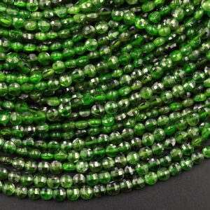 Real Genuine Natural Green Chrome Diopside Faceted 4mm Coin Gemstone Beads 15.5" Strand