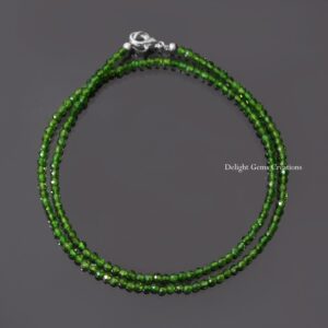 3mm Chrome Diopside Beaded Necklace, Micro Faceted Green Diopside Round Beads Necklace, Handmade Necklace, Aaa++ Diopside Minimalist Jewelry