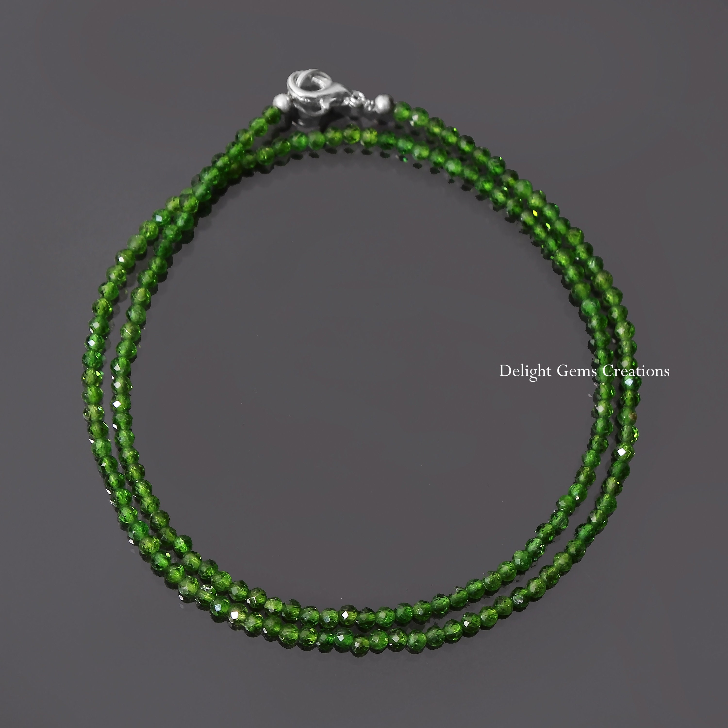 3mm Chrome Diopside Beaded Necklace, Micro Faceted Green Diopside Round Beads Necklace, Handmade Necklace, Aaa++ Diopside Minimalist Jewelry