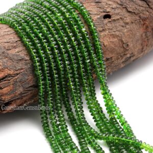 AAA Real Genuine Natural Green Chrome Diopside Smooth Rondelle Beads, 4-5 mm Chrome Diopside Beads, Necklace For Jewelry Making