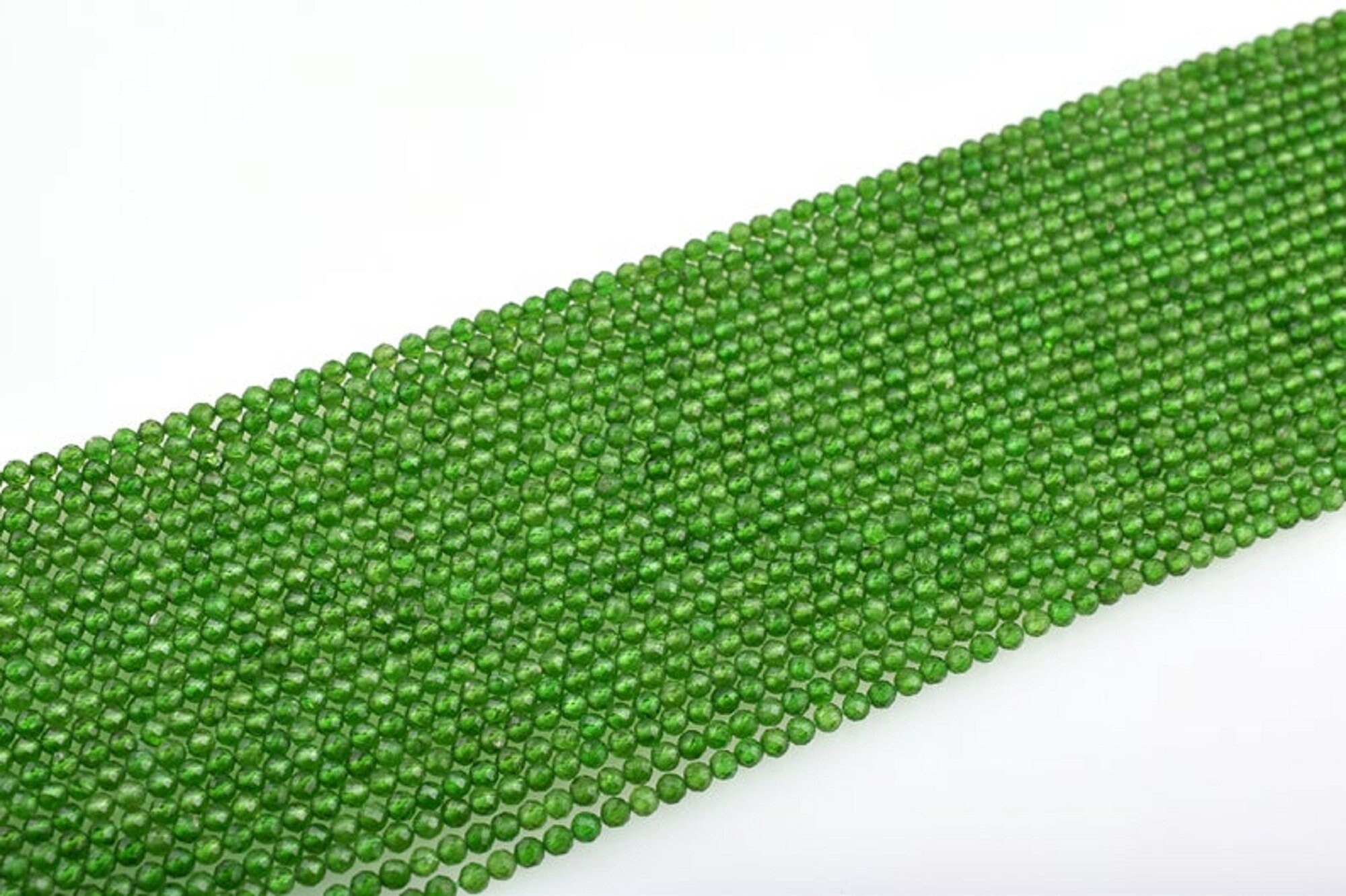 Chrome Diopside - 2.5 Mm Faceted Round Beads - Full Strand 13 Inch , Aaa+ Green Chrome Diopside Necklace Chrome Diopside - 2.5 Mm Faceted Round Beads - Full Strand 13 Inch , Aaa+ Green Chrome Diopside Necklace