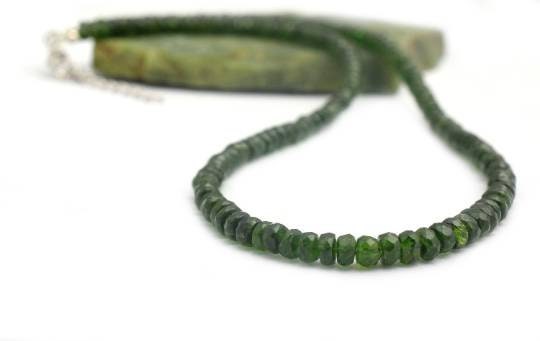 Chrome Diopside Necklace 925 Sterling Silver, Handmade Gemstone Jewelry, Designer Green Stone Necklace, Beaded Silver Necklace, Gift