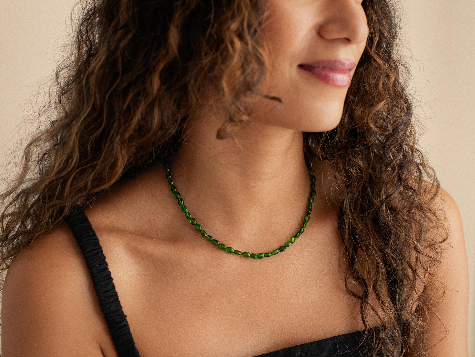 Chrome Diopside Necklace | Chrome Diopside Beaded Necklace | [encp1443] Green Chrome Diopside Necklace For Women | Green Gemstone