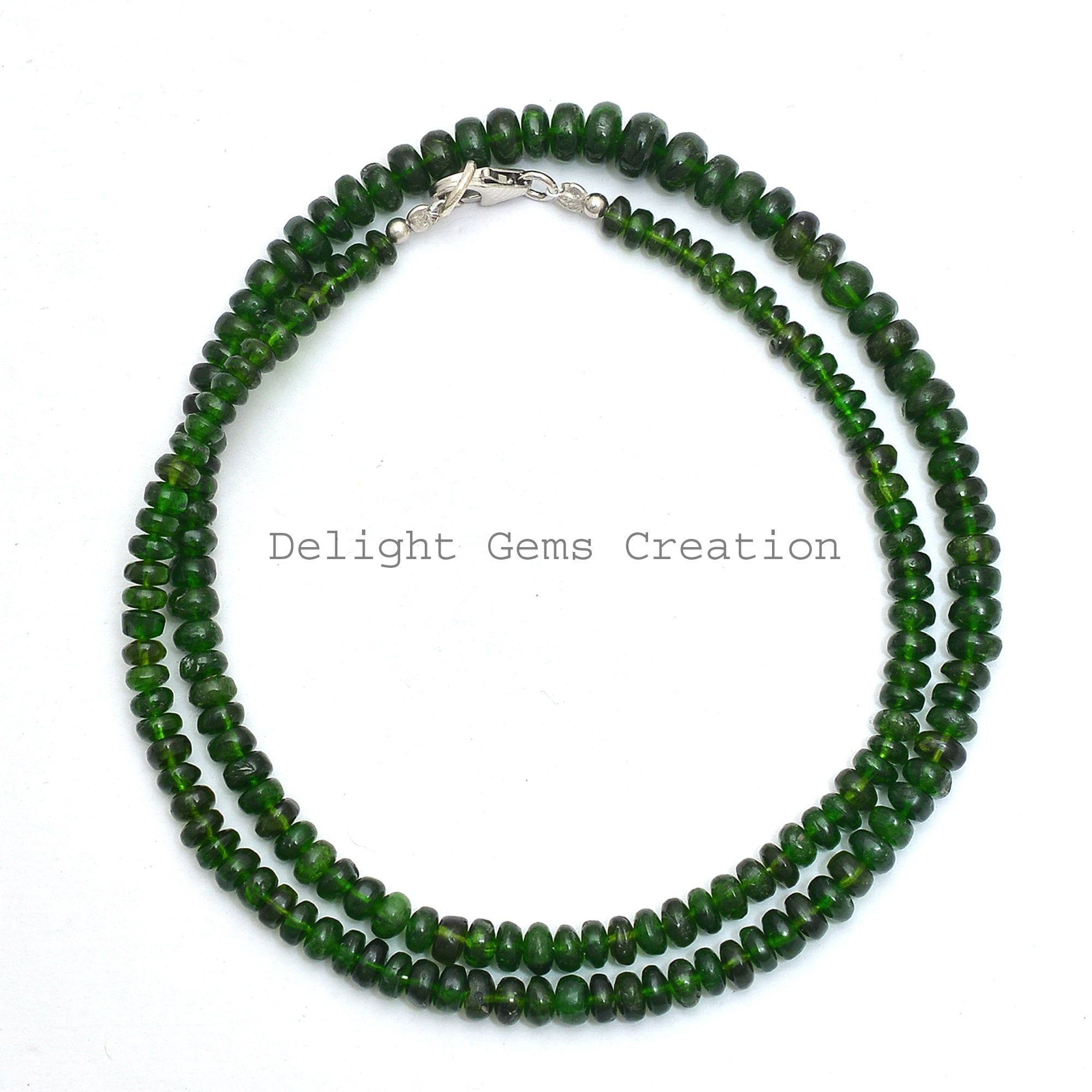 Chrome Diopside Necklace, Green Rondelle Beads, 19 Inch