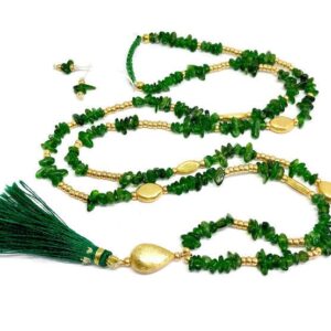 Chrome Diopside necklace, long boho necklace, tassel necklace, summer jewellery, bohemian jewellery, gemstone jewellery