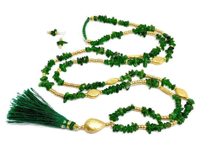 Chrome Diopside Necklace, Long Boho Necklace, Tassel Necklace, Summer Jewellery, Bohemian Jewellery, Gemstone Jewellery Chrome Diopside Necklace, Long Boho Necklace, Tassel Necklace, Summer Jewellery, Bohemian Jewellery, Gemstone Jewellery