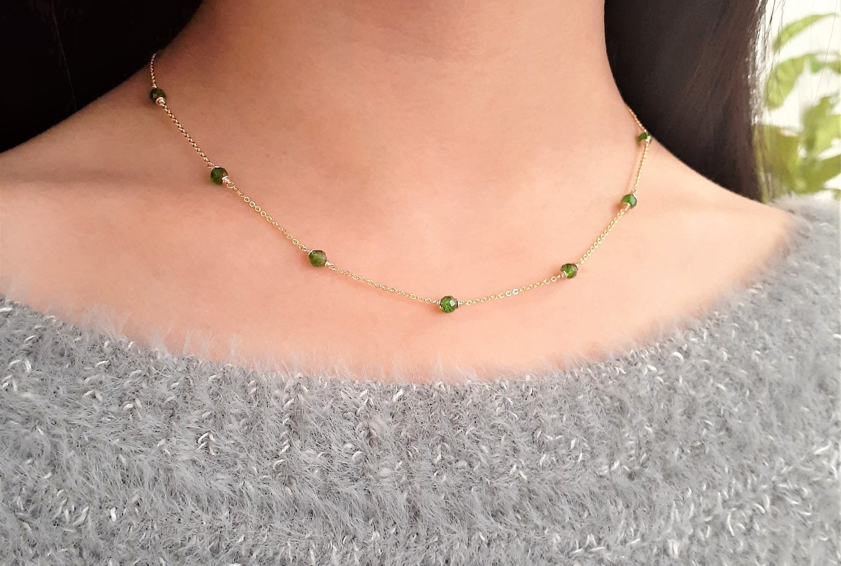 Chrome Diopside Necklace, Necklaces For Women /handmade Jewelry/ Simple Gold Necklace, Gemstone Necklace, Gemstone Choker, Layered Necklace