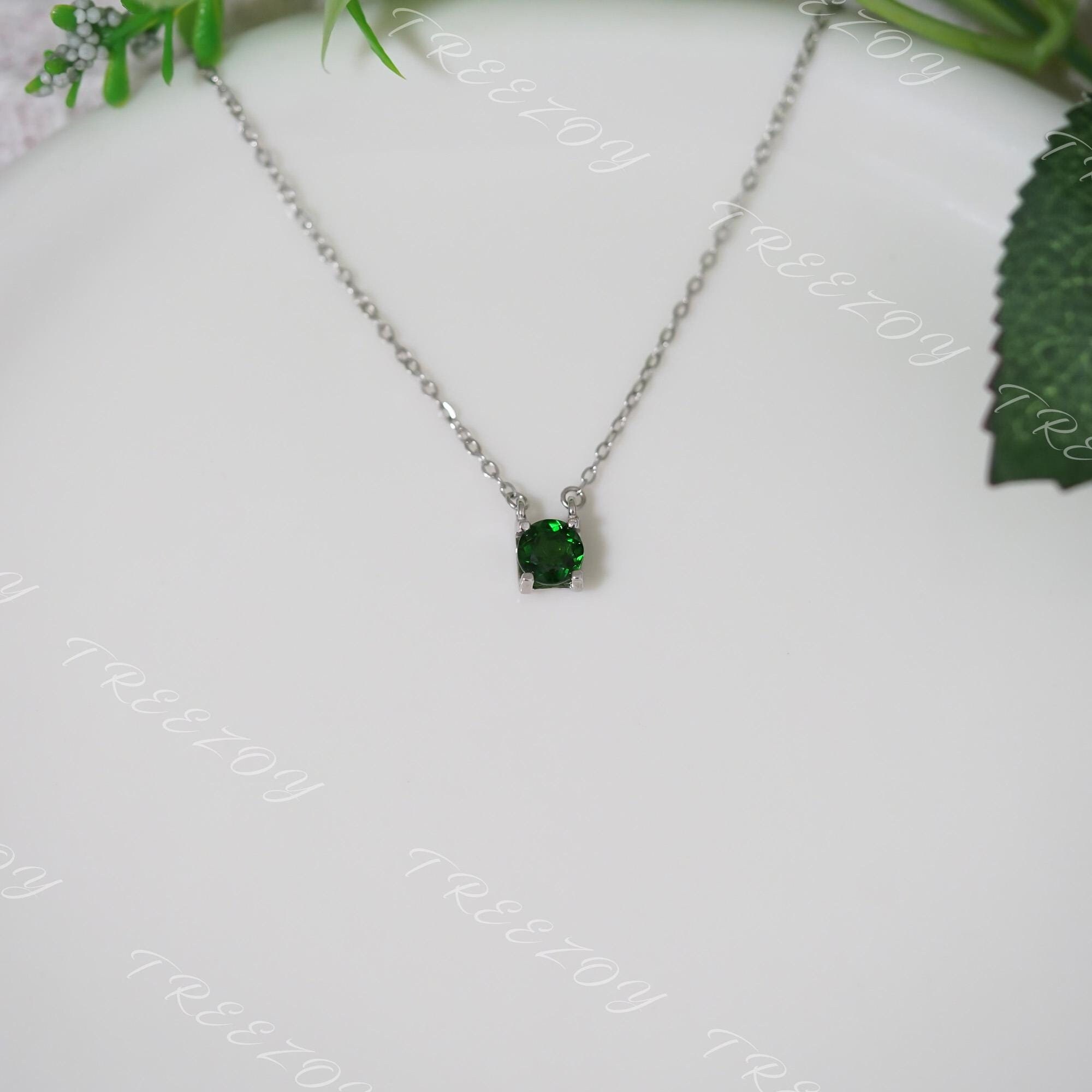 Chrome Diopside Sterling Silver Solitaire Necklace - Green Stone