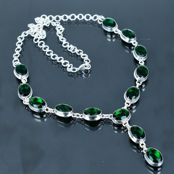 Faceted Chrome Diopside Necklace: 925 Sterling Silver, Handmade