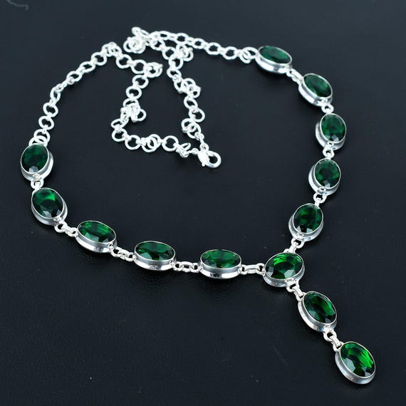 Handmade Chrome Diopside Necklace: 925 Sterling Silver Adjustable Chain