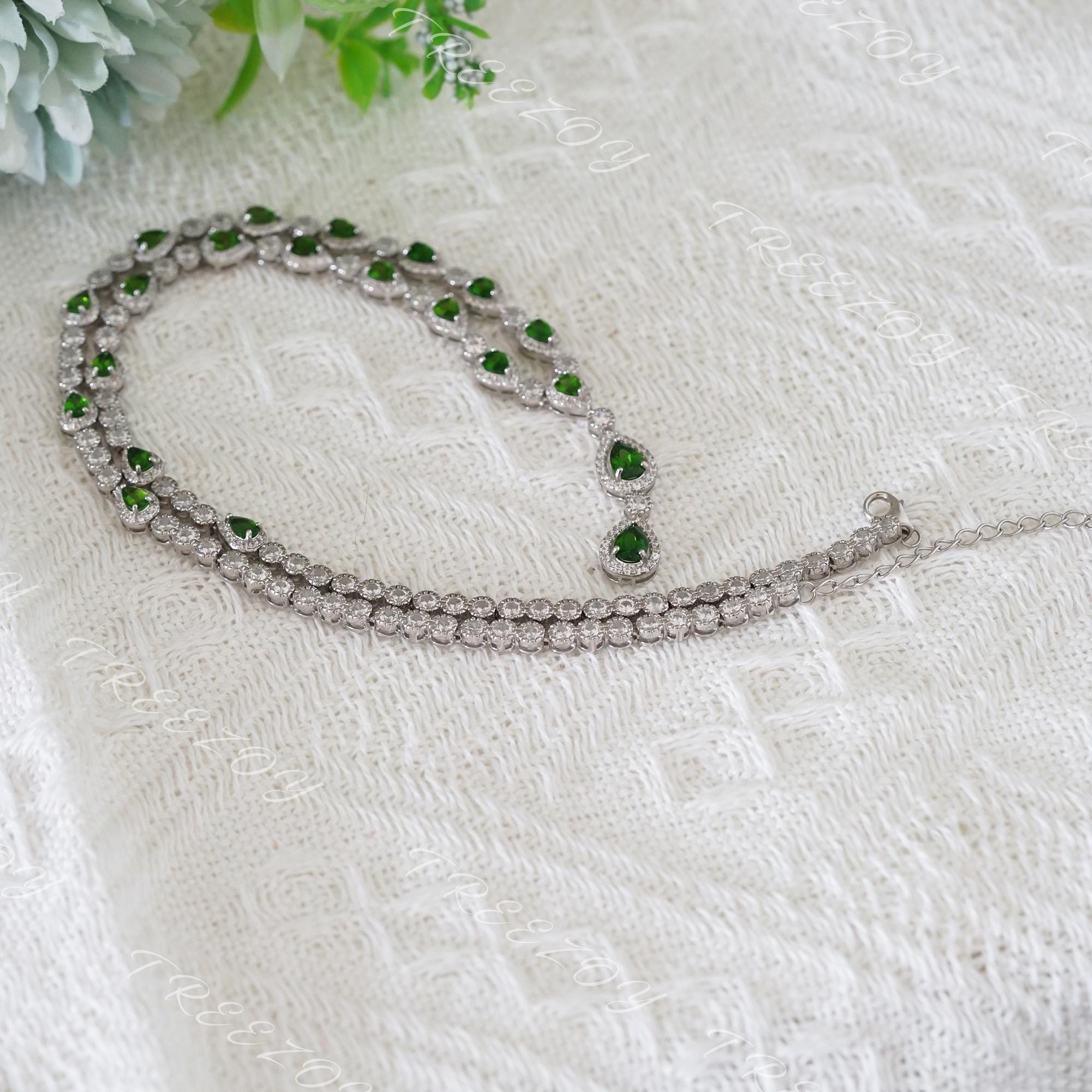 Handmade Sterling Silver Pear Diopside Necklace: Green Gemstone Dainty Necklace