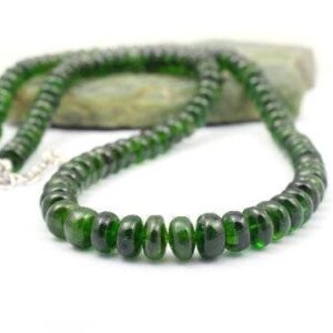 Natural Chrome Diopside Necklace 925 Sterling Silver | Designer Green Gemstone Beaded Necklace | Dainty Silver Jewelry Gift for Her