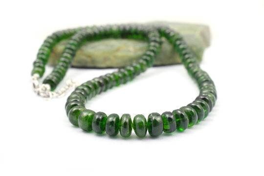 Natural Chrome Diopside Necklace 925 Sterling Silver | Designer Green Gemstone Beaded Necklace | Dainty Silver Jewelry Gift For Her