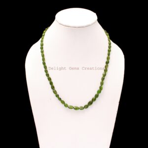 Natural Chrome Diopside Beaded Necklace, 7x5-10x6mm Chrome Diopside Smooth Oval Bead Necklace, Sterling Silver Green Necklace, Gift For Her