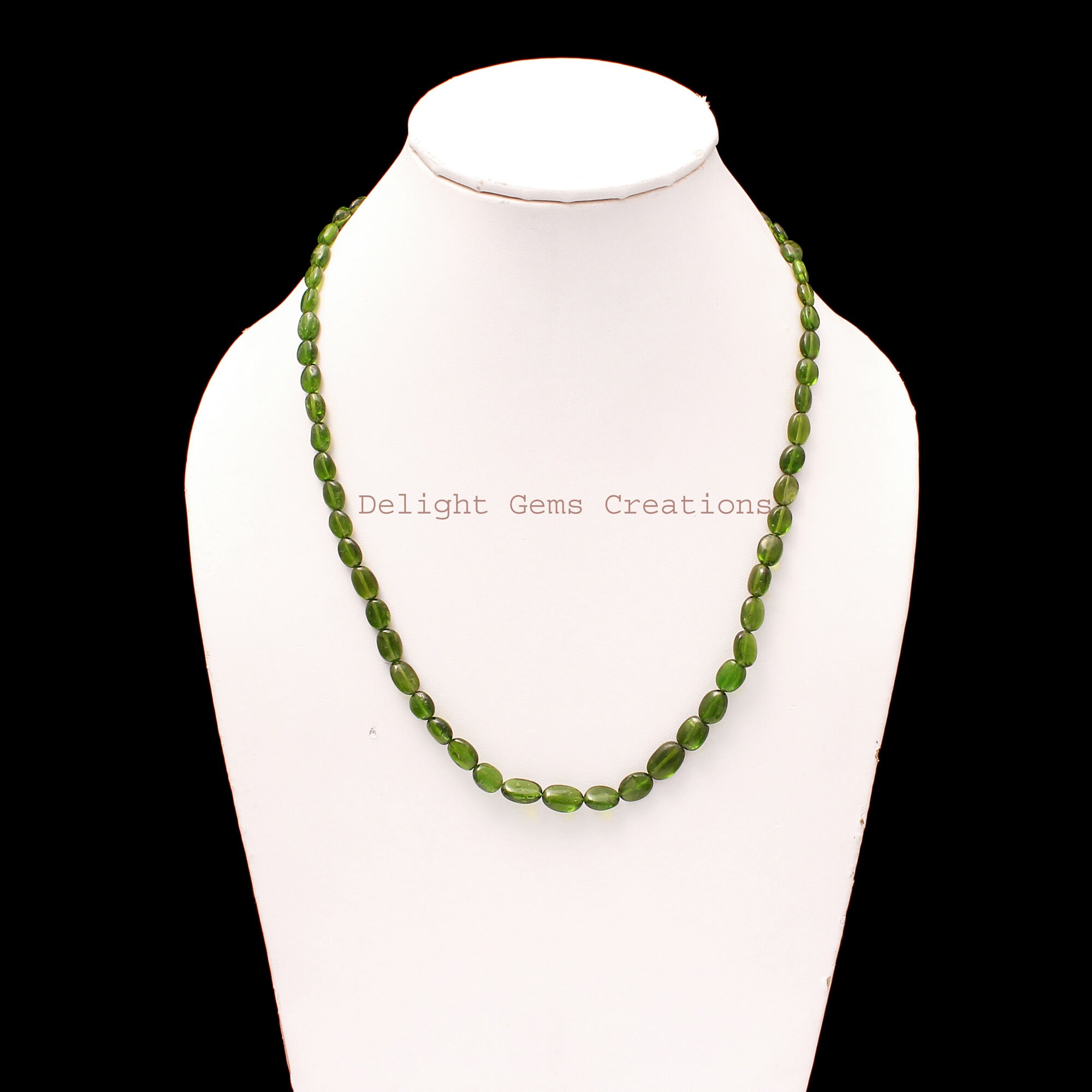 Natural Chrome Diopside Beaded Necklace, 7x5-10x6mm Chrome Diopside Smooth Oval Bead Necklace, Sterling Silver Green Necklace, Gift For Her